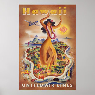 Hawái - Póster de viaje de United