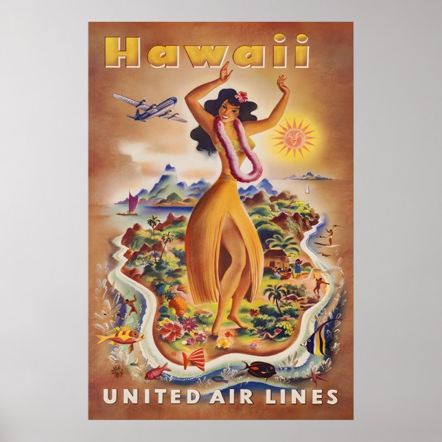 Hawái - Póster de viaje de United (Frente)