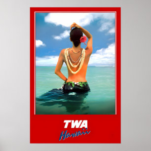 Hawái TWA Trans World Airlines Póster de Viaje Nue