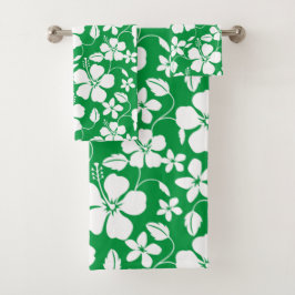 HAWAIAN HULA (HIBISCUS) GREEN BATH TOWEL SET