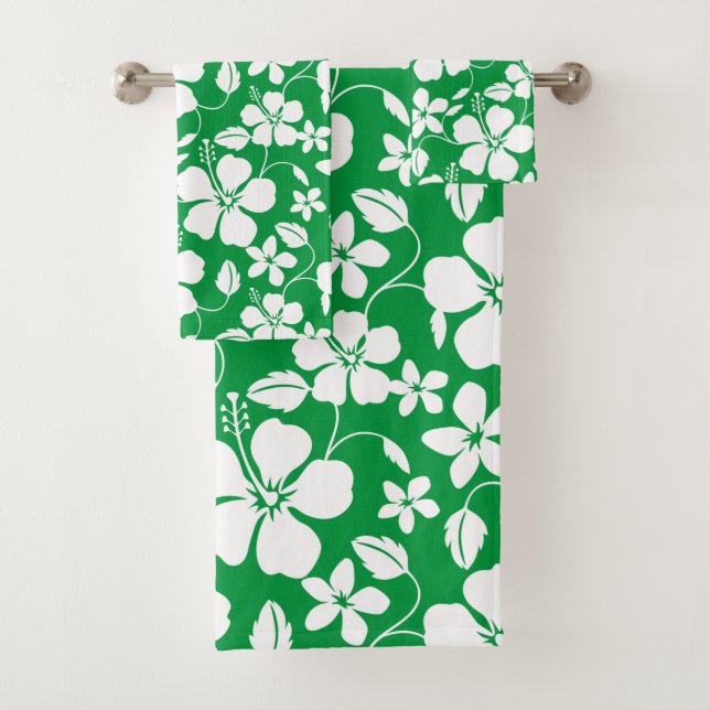 HAWAIAN HULA (HIBISCUS) GREEN BATH TOWEL SET (In situ)