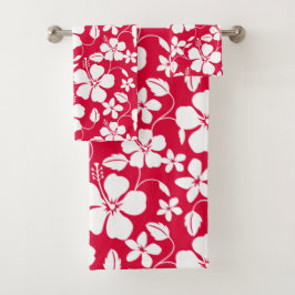 HAWAIAN HULA (HIBISCUS) RED BATH TOWEL SET