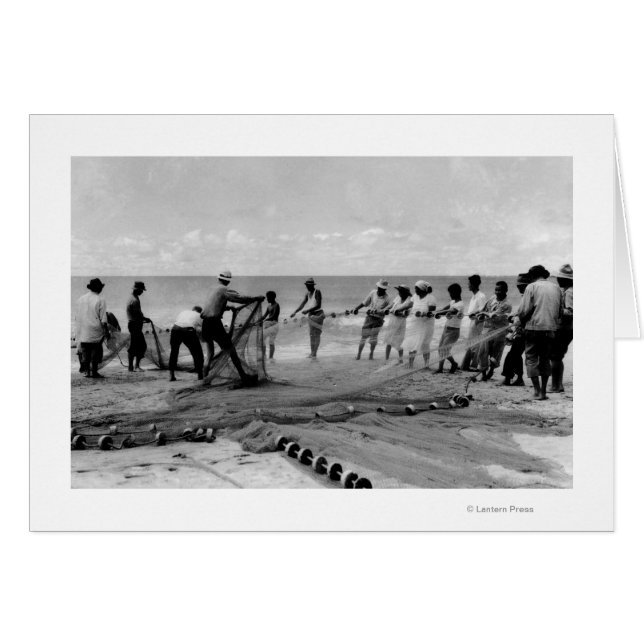 Hawaii - Vista de los Nets Hukilau en la costa (Anverso (Horizontal))