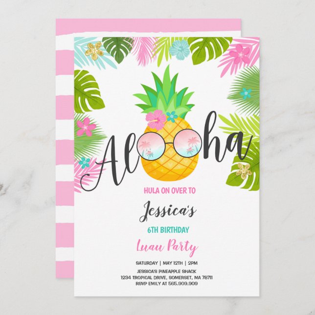 Hawaiian Luau de la piña de la invitación del (Anverso / Reverso)