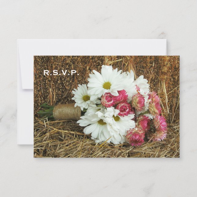 Hay Wedding RSVP - Daisy y Bouquet rosa (Anverso)
