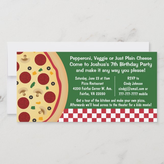 Haz tu propia fiesta de cumpleaños de pizza (Anverso)