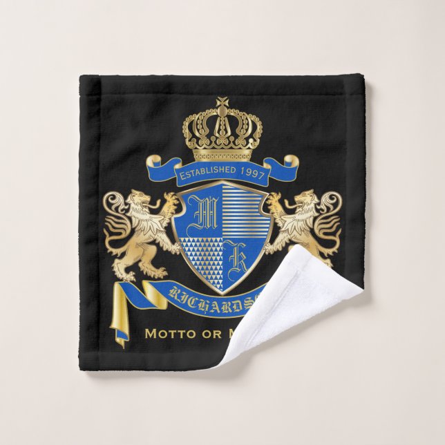 Haz tu propio escudo de armas azul de león de oro (Toallita)