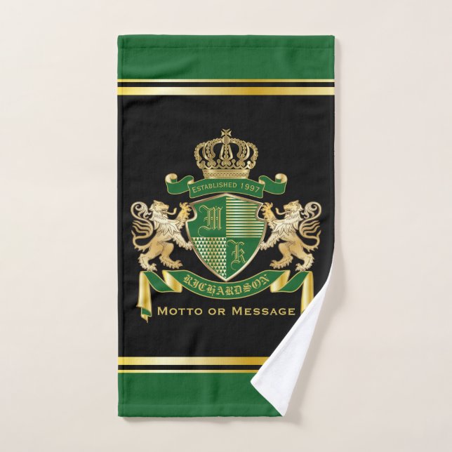 Haz tu propio escudo de armas verde León de Oro (Toalla de mano)