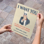 Haz Tu Propio Tío Sam Poster Flyer<br><div class="desc">Este volante está diseñado para parecerse al clásico poster de reclutamiento del Tío Sam. Todo el texto debajo del gráfico está listo para ser personalizado con tu propio mensaje para que puedas crear un llamativo volante para promocionar tu negocio,  tu evento de historia o simplemente hacer una declaración política.</div>