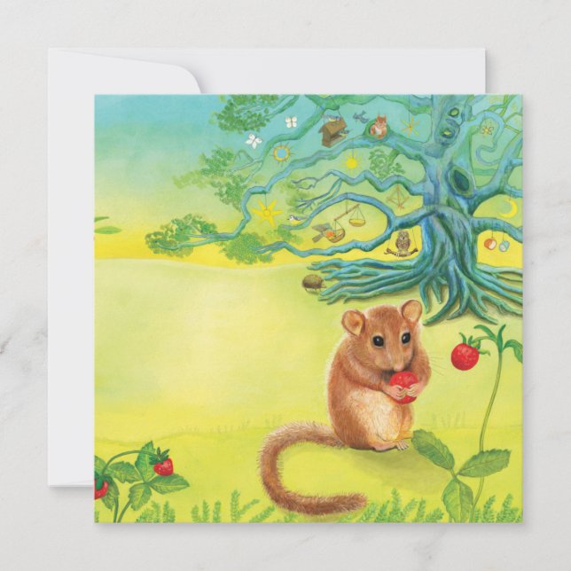 Hazel Dormouse comiendo fresa silvestre (Anverso)