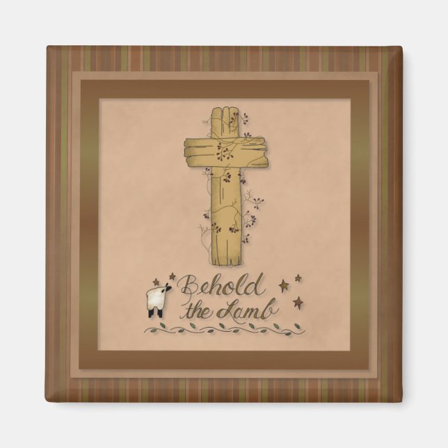 He aquí el imán de la nevera cristiana de cordero (Frente)