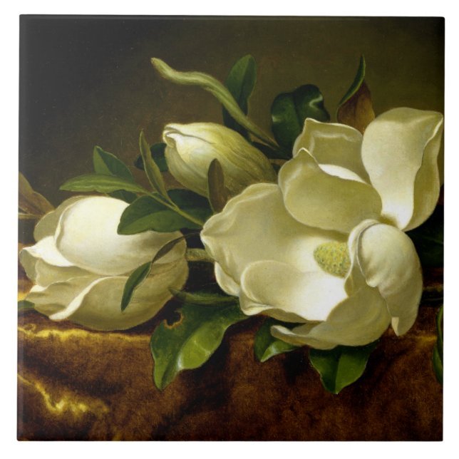 Heade Magnolia Flores de terciopelo dorado azulejo (Frente)