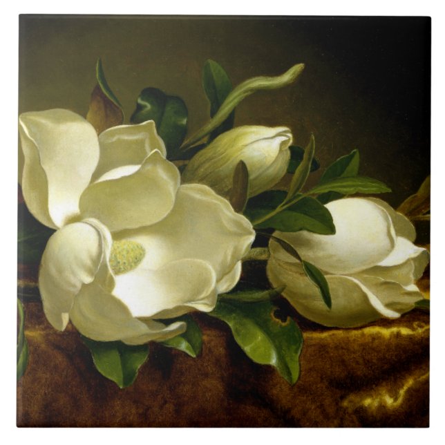Heade Magnolia Flores de terciopelo dorado azulejo (Frente)