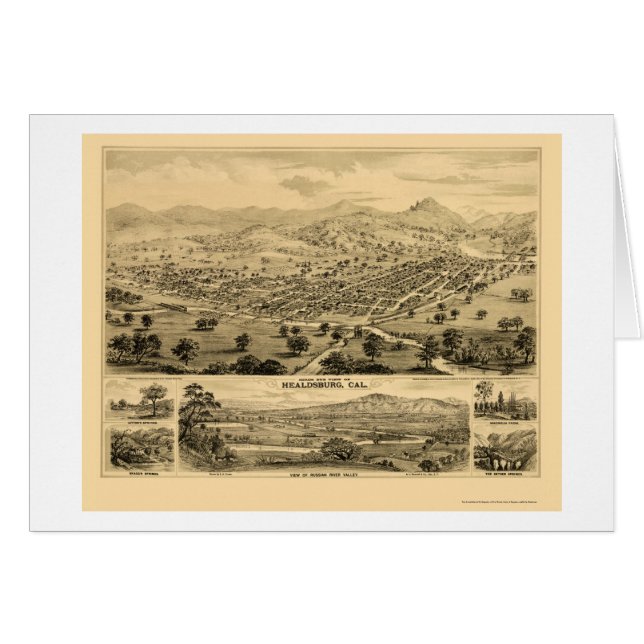 Healdsburg, mapa panorámico de CA - 1876 (Anverso (Horizontal))