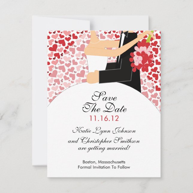 Heart Bride & Groom Guardar La Invitación De Fecha (Anverso)