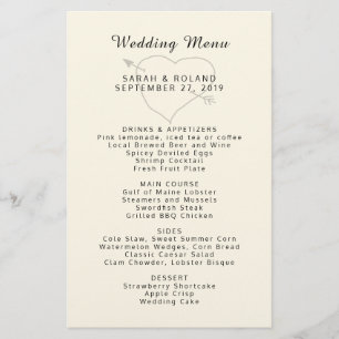 Heart n Arrow Personalizado Ecru Menú simple Boda