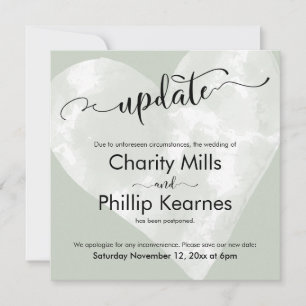 Heart on Sage Green Update Postponía tarjeta Boda