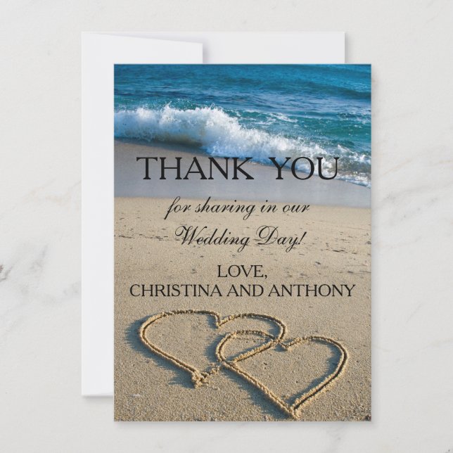 Heart on the Shore Beach Wedding Gracias Nota (Anverso)