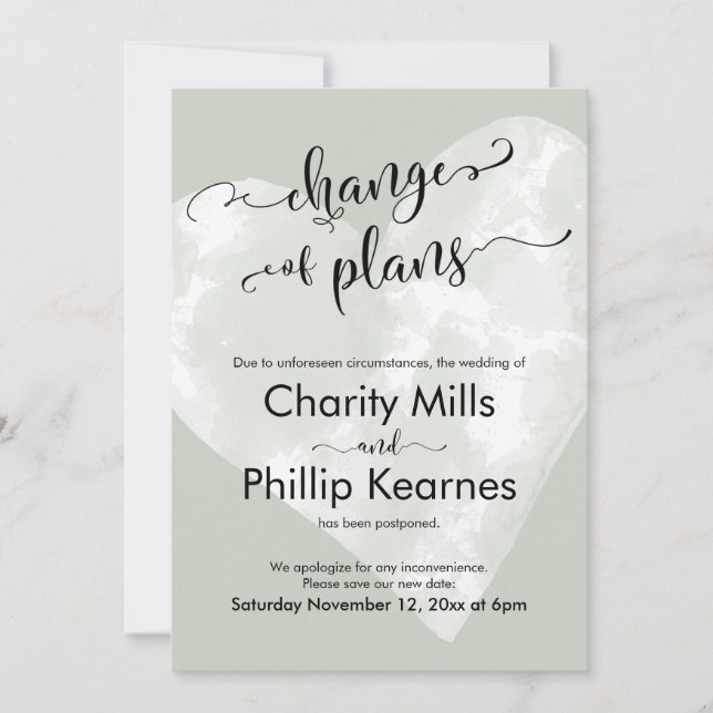 Heart Sage Green postergó el cambio Boda de planes (Anverso)