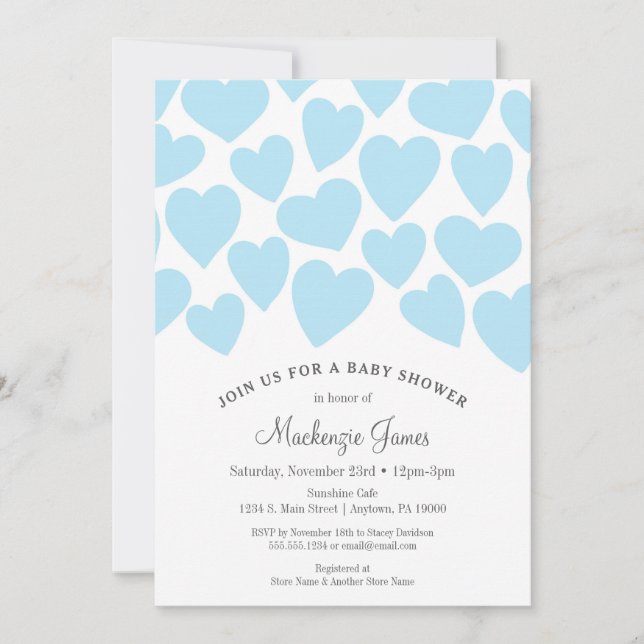 Hearts Boy Invitación a Baby Shower Blue Whimsical (Anverso)