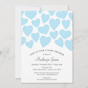 Hearts Boy Invitación a Baby Shower Blue Whimsical