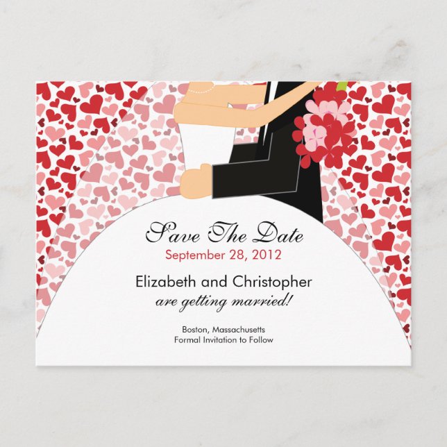 Hearts Bride & Groom Guardar La Invitación De Fech (Anverso)