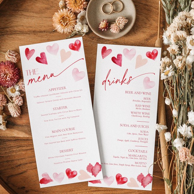 Hearts Valentines Day Food and Drinks Menu Card (Subido por el creador)