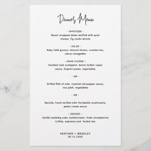 Heather Elegant Black White Modern Menú Boda