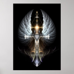 Heavenly Angel Wing Cross Arte Fractal Black Bkgne