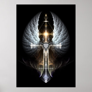 Heavenly Angel Wing Cross Arte Fractal Black Bkgne