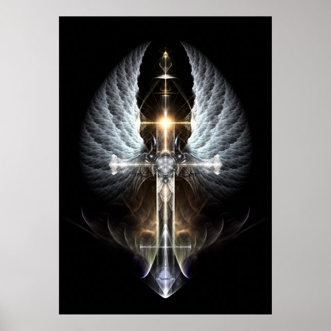 Heavenly Angel Wing Cross Arte Fractal Black Bkgne (Frente)