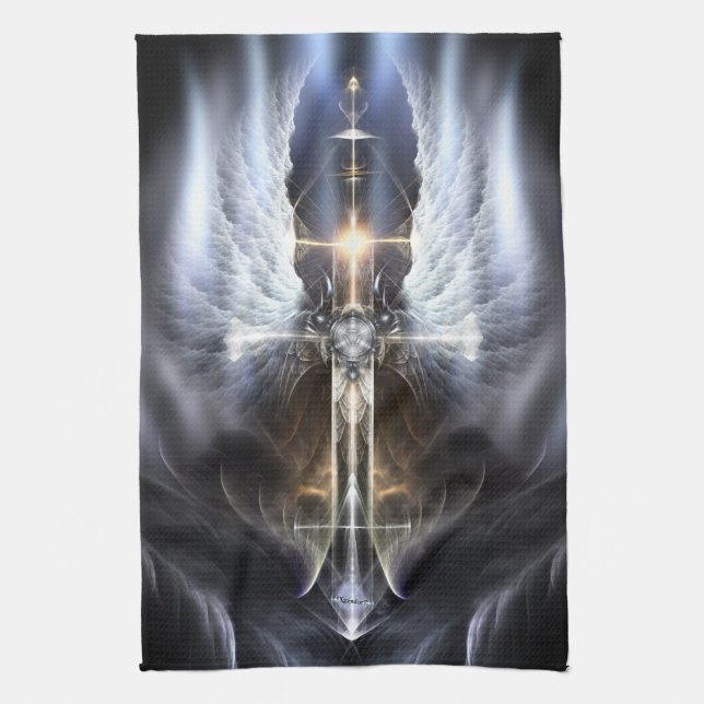 Heavenly Angel Wing Cross Fractal Kitchen Toalla (Vertical)