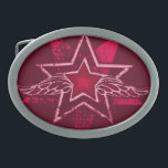 Hebilla de cinturón angélico rojo oscuro<br><div class="desc">Esta hebilla de la estrella alada del ángel fue diseñada de manera única por Sarah Trett.</div>