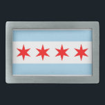 Hebilla de cinturón con bandera de Chicago, estado<br><div class="desc">Acceder con un estilo urbano usando esta elegante hebilla de cinturón con la bandera de Chicago! Diseñado con materiales de alta calidad y meticulosa atención a los detalles, esta hebilla de cinturón exhibe maravillosamente el diseño icónico de la bandera de Chicago -con franjas azules horizontales y cuatro estrellas rojas sobre...</div>