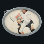 Hebilla De Cinturón Oval 100o Aniversario del béisbol<br><div class="desc">Artista: La jarra de Norman Rockwell el | enrolla para arriba mientras que el ump mira encendido</div>