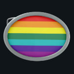 Hebilla De Cinturón Oval 7 Rayas Bandera del Orgullo Arcoiris<br><div class="desc">7 Rayas Arcoiris Gay Pride Bandera Cinturón Versión de hebilla con franja rosada caliente eliminada debido a la indisponibilidad de tela rosada caliente (1978-79).</div>