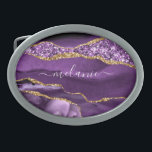 Hebilla De Cinturón Oval Agate Violeta Morada Purpurina de oro Nombre hebil<br><div class="desc">Agate Violet Gold Purpurina Geode Nombre personalizado Sparkle Marble Personalizado Cumpleaños - Aniversario o Regalo Boda / Proveedor - Añadir tu nombre - Texto o Eliminar - Hacer tu regalo especial - Redimensionar y mover o eliminar y agregar texto / elementos con la herramienta de personalización. Diseño de MIGNED. Por...</div>