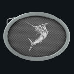Hebilla De Cinturón Oval Aguja del estilo del cromo en fibra de carbono<br><div class="desc">Un cromo de plata como pescados de la aguja applique diseño en una decoración del fondo del estilo de la fibra de carbono. Un regalo náutico moderno mordaz. Aquí está una selección de gorras de béisbol bordadas casuales de encargo finas; en un estilo náutico, usted puede personalizar fácilmente para hacerlo...</div>