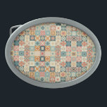 Hebilla De Cinturón Oval Aspecto vintage y tejido de mosaico<br><div class="desc">añadir tu propio texto</div>