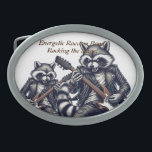Hebilla De Cinturón Oval Banda de mapaches enérgica: ¡sacudiendo el escenar<br><div class="desc">Este diseño muestra un grupo de mapaches tocando guitarras con entusiasmo salvaje, capturando la energía cruda y la pasión de una verdadera actuación rock. Perfecto para los amantes del mapache y de la guitarra por igual, es imprescindible para aquellos que aprecian el espíritu feroz de la música y el encanto...</div>