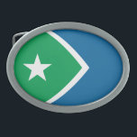 Hebilla De Cinturón Oval Bandera de Cedar Rapids, Iowa<br><div class="desc">Belt Buckle con un diseño con la bandera de Cedar Rapids,  Iowa. Una bandera verde y azul con una estrella blanca</div>