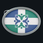 Hebilla De Cinturón Oval Bandera de Columbia, Missouri<br><div class="desc">Belt Buckle con un diseño con la bandera de Columbia,  Missouri. Una bandera azul y verde con una cruz blanca</div>