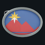 Hebilla De Cinturón Oval Bandera de Pocatello, Idaho<br><div class="desc">Belt Buckle con un diseño con la bandera de Pocatello,  Idaho. Una bandera azul con montañas rojas y una estrella amarilla</div>