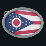 Hebilla De Cinturón Oval Bandera del Estado de Ohio<br><div class="desc">Bandera estatal Patriótica de Ohio.</div>
