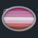 Hebilla De Cinturón Oval Bandera lesbiana<br><div class="desc">La bandera lesbiana del lápiz labial modificada con el retiro del beso.</div>
