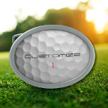 Hebilla De Cinturón Oval Bola de golf con texto y número personalizados<br><div class="desc">Personalizar esta imagen de la pelota de golf con el texto y el número de tu elección. Diseño único para el golfista casual al profesional del Heart. Clásico y único,  seguro que esto impresionará a sus compañeros de golf en el próximo torneo.</div>
