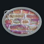 HEBILLA DE CINTURÓN OVAL BRICANTES<br><div class="desc">Diseño artístico de una antigua pared de ladrillo de cabaña.</div>