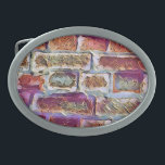 HEBILLA DE CINTURÓN OVAL BRICANTES<br><div class="desc">Diseño artístico de una antigua pared de ladrillo de cabaña.</div>