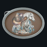 Hebilla De Cinturón Oval Caballo de vaca botas de vaquero gorra floral occi<br><div class="desc">Chorra de vaca,  diseño de amante de los caballos con botas de vaquero,  gorra de vaquero,  un hermoso caballo,  flores turquesas y nombre personalizado o cualquier texto. Diseño de campo occidental.</div>