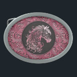 Hebilla De Cinturón Oval Cabeza de caballo de cuero con herramientas de cue<br><div class="desc">Diseño de cuero con herramientas de cuero color vaquero rosa con cabeza de caballo floral,  diseño de cuero de estilo occidental. Disponible en más colores. Para los amantes de los caballos,  los ecuestres.</div>